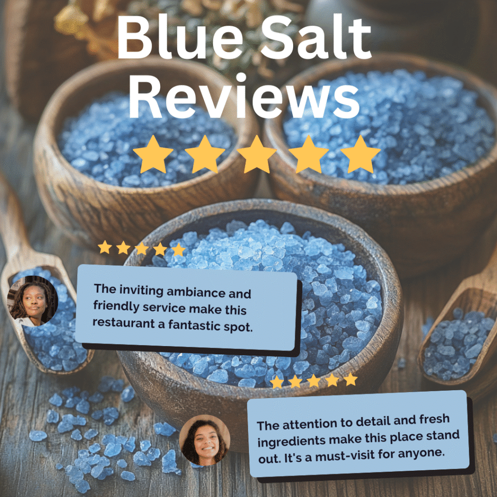 Blue Salt Trick for Men Reviews – Blue salt crystals displayed on a rustic wooden table.
