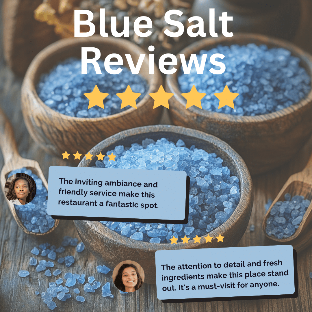 Blue Salt Trick for Men Reviews – Blue salt crystals displayed on a rustic wooden table.