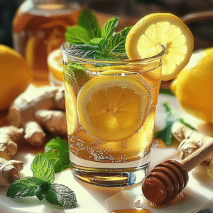 Brazilian Mounjaro Recipe – Detox drink with lime slices, coconut water, and yerba mate.