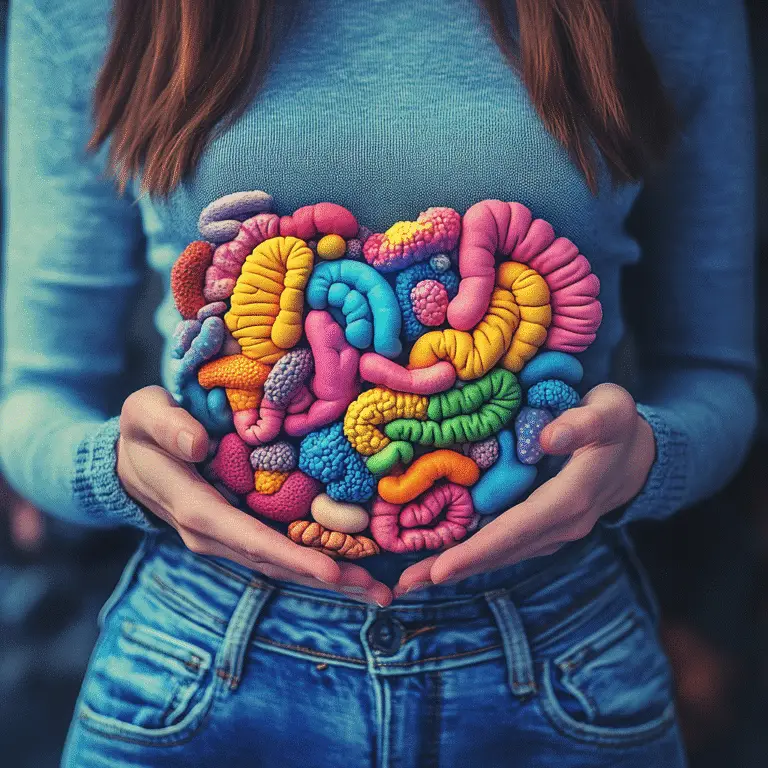 Gut Microbiota – Healthy foods like yogurt, kimchi, and fiber-rich veggies supporting gut flora.