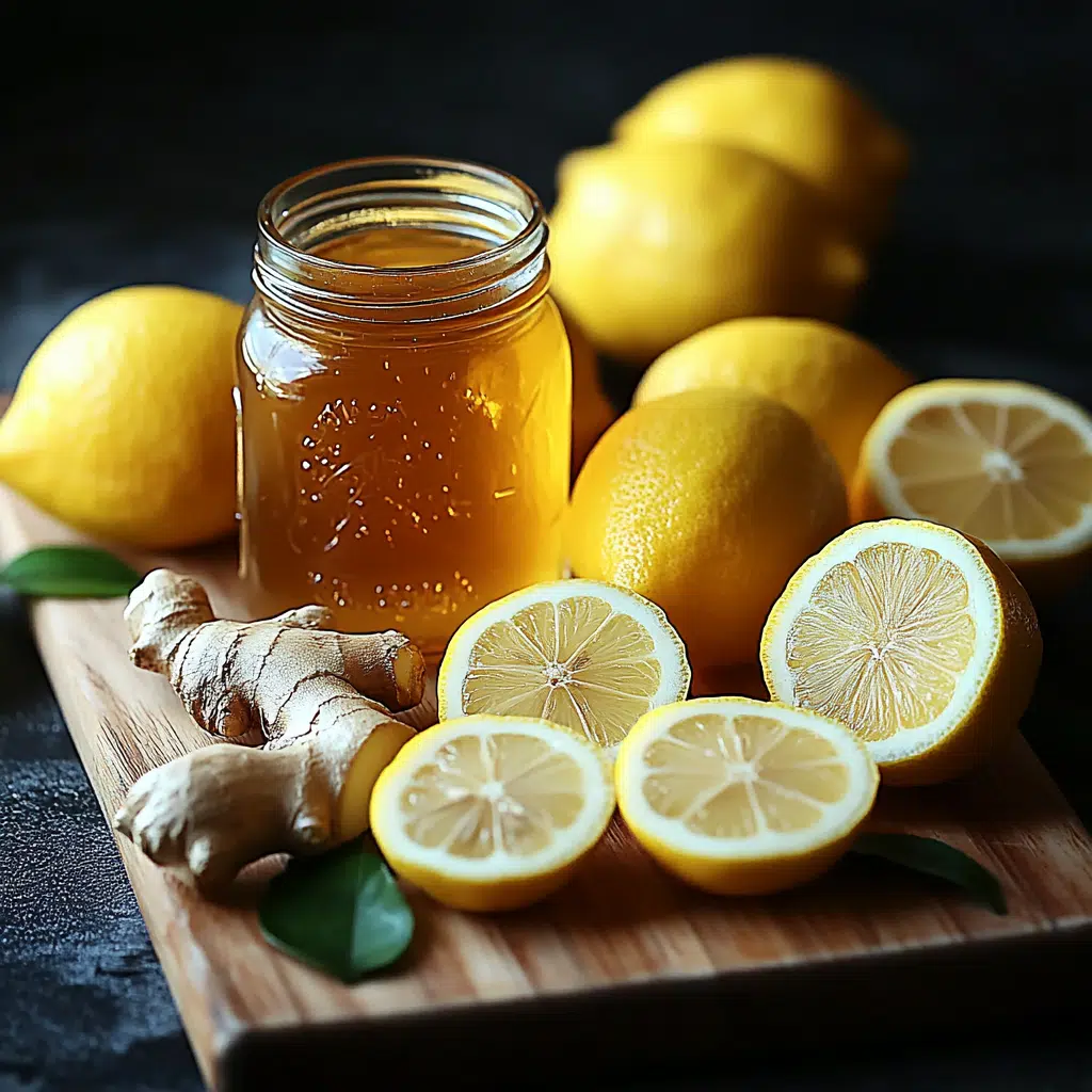 Natural Mounjaro Recipe – Detox drink with grated ginger, lemon, and honey in a clear cup.