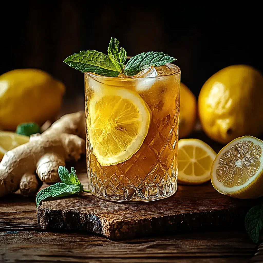 Natural Mounjaro Recipe – A glass of warm detox drink with lemon slices and ginger.