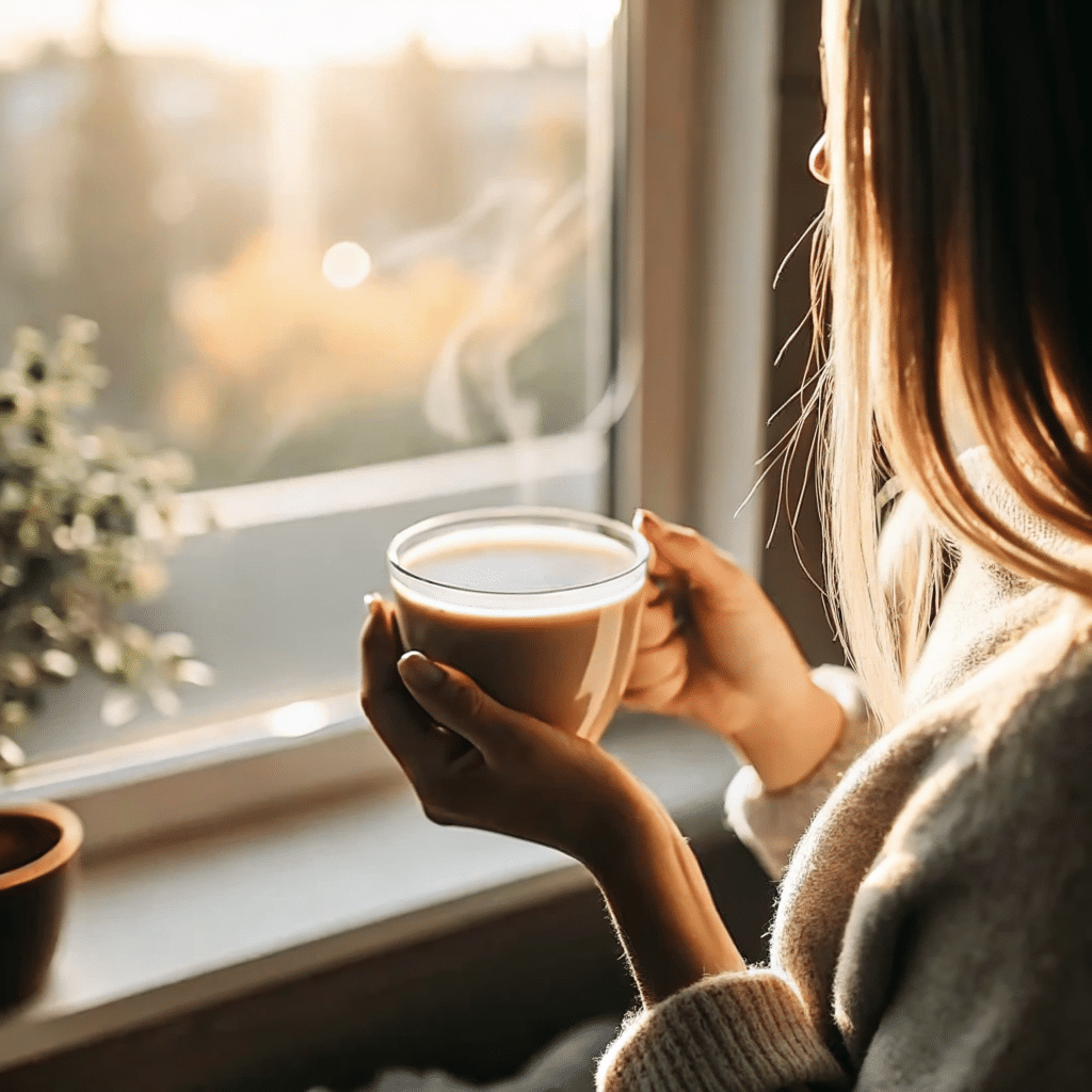 Jennifer Aniston Coffee Loophole Recipe – Coffee with collagen, cinnamon, and pink salt served in a modern ceramic mug.