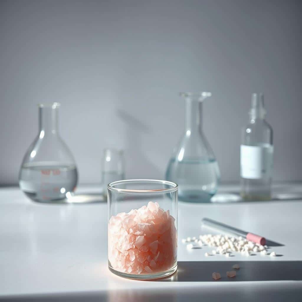 Pink Salt Recipe for Weight Loss – Ingredients flat lay: pink salt, sliced lemon, ginger, and a honey dipper.