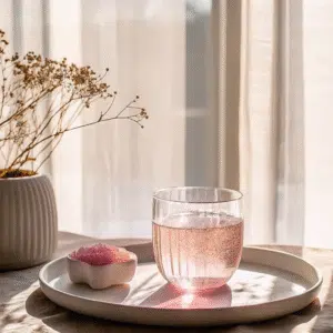 Pink Salt Trick Recipe – Aesthetic detox setup with pink salt, lemon water, and wellness journal.