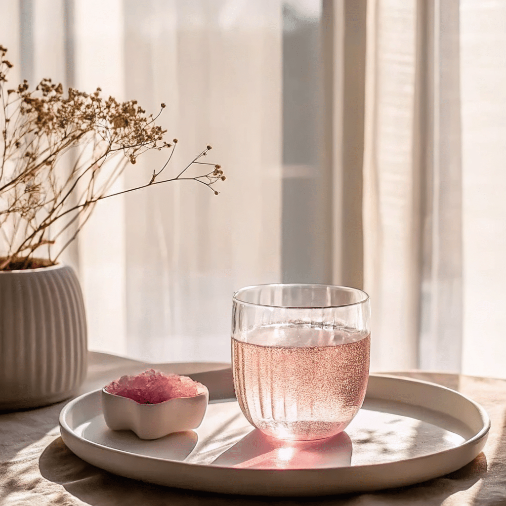 Pink Salt Trick Recipe – Aesthetic detox setup with pink salt, lemon water, and wellness journal.