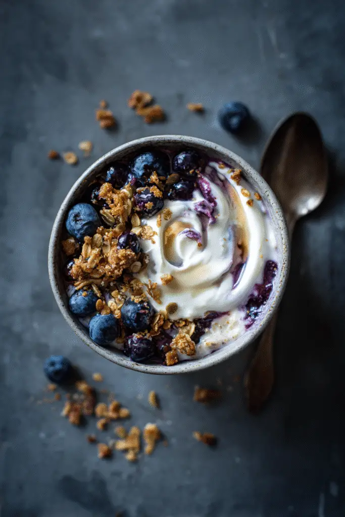 Blueberry banana overnight oats with yogurt swirl