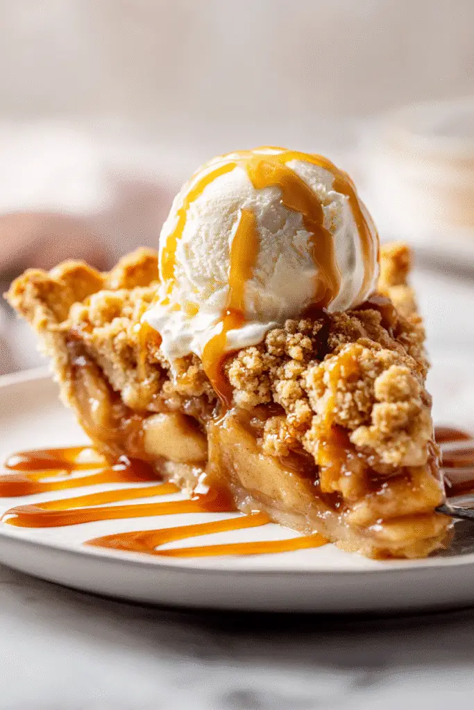Sprinkling buttery crumble topping over Twice-Baked Costco Pie
