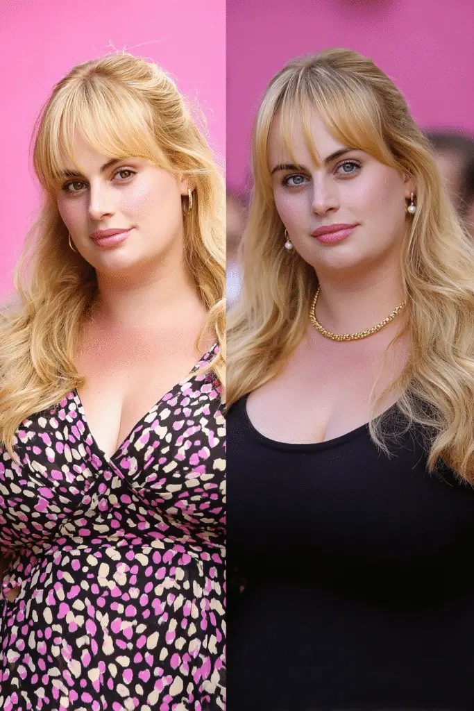 Rebel Wilson weight loss transformation side by side before and after photos.