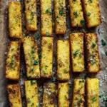Grilled Trader Joe’s Organic Polenta rounds with vegetables