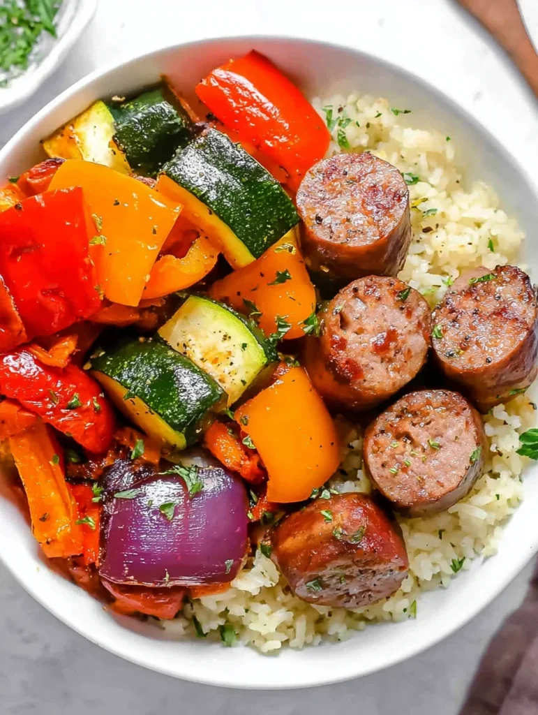 10 Minute Air Fryer Chicken Sausage and Veggies