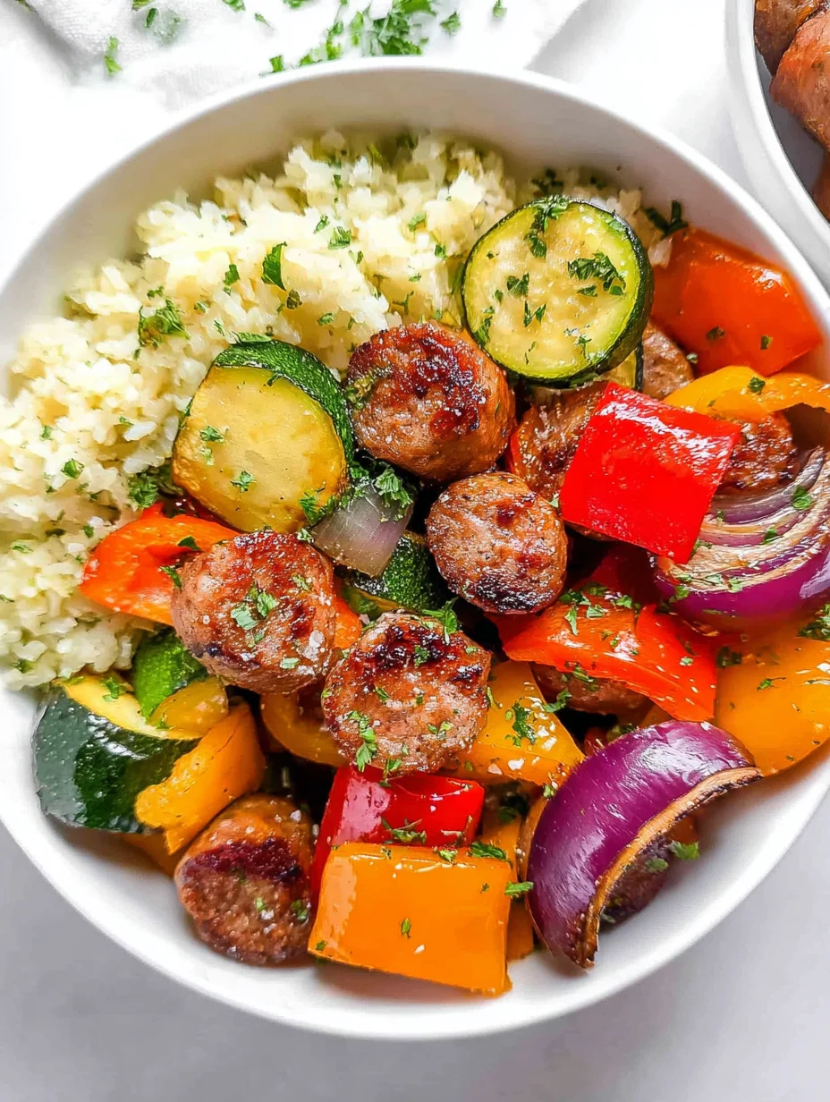 10 Minute Air Fryer Chicken Sausage and Veggies