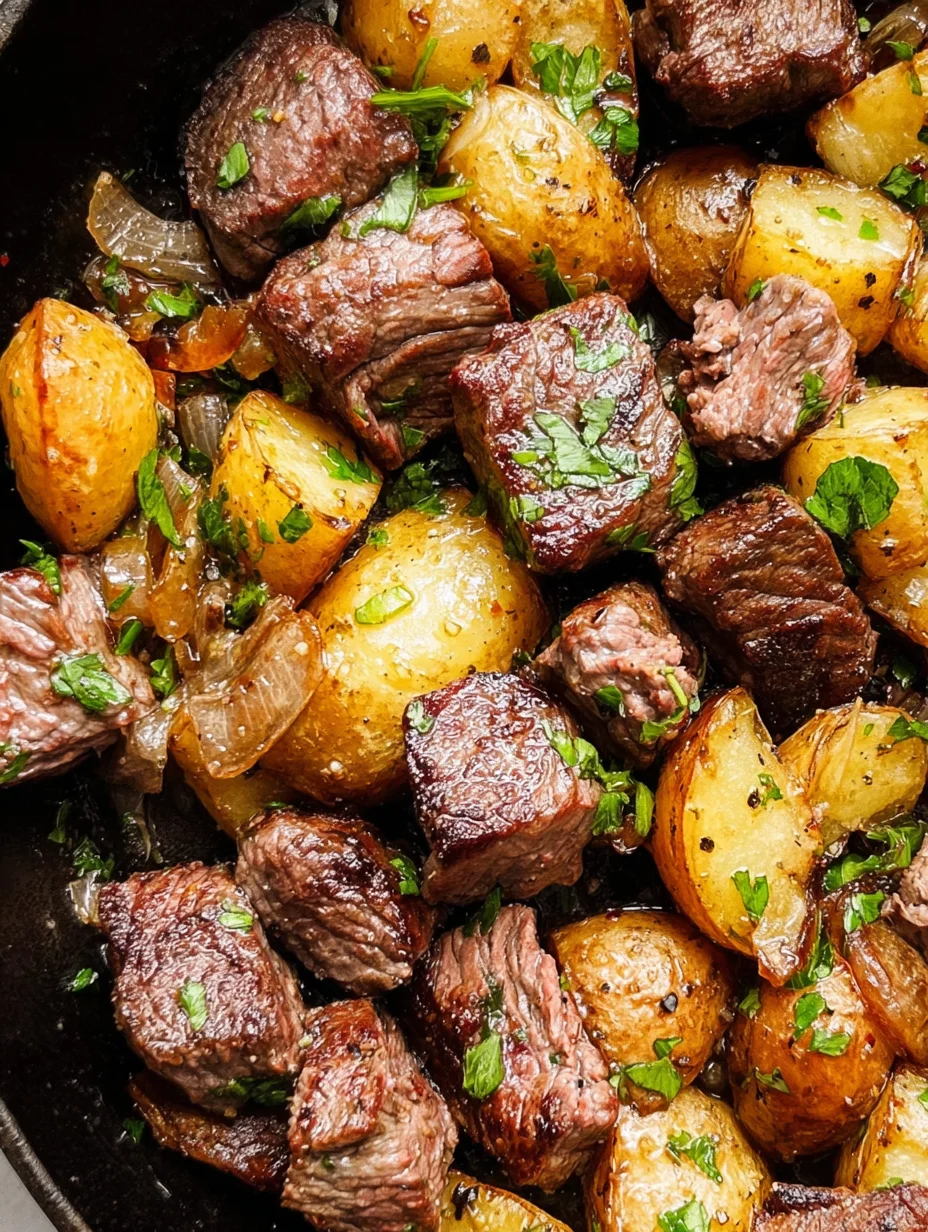 Garlic Butter Steak Bites and Potatoes