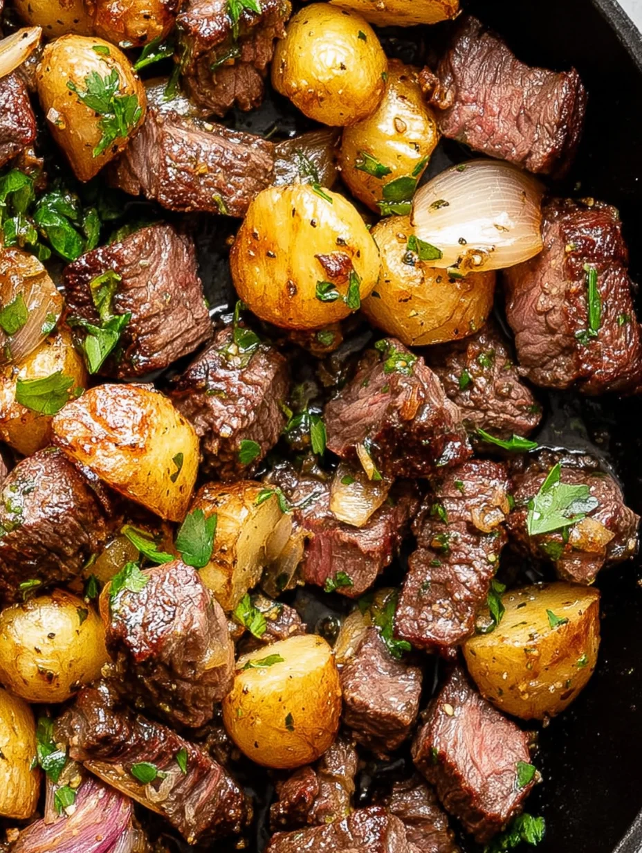 Garlic Butter Steak Bites and Potatoes