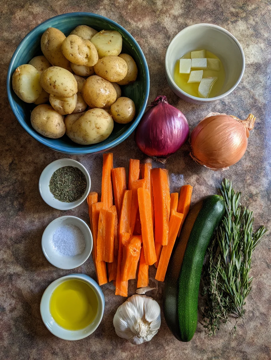 Garlic Herb Roasted Potatoes Carrots and Zucchini