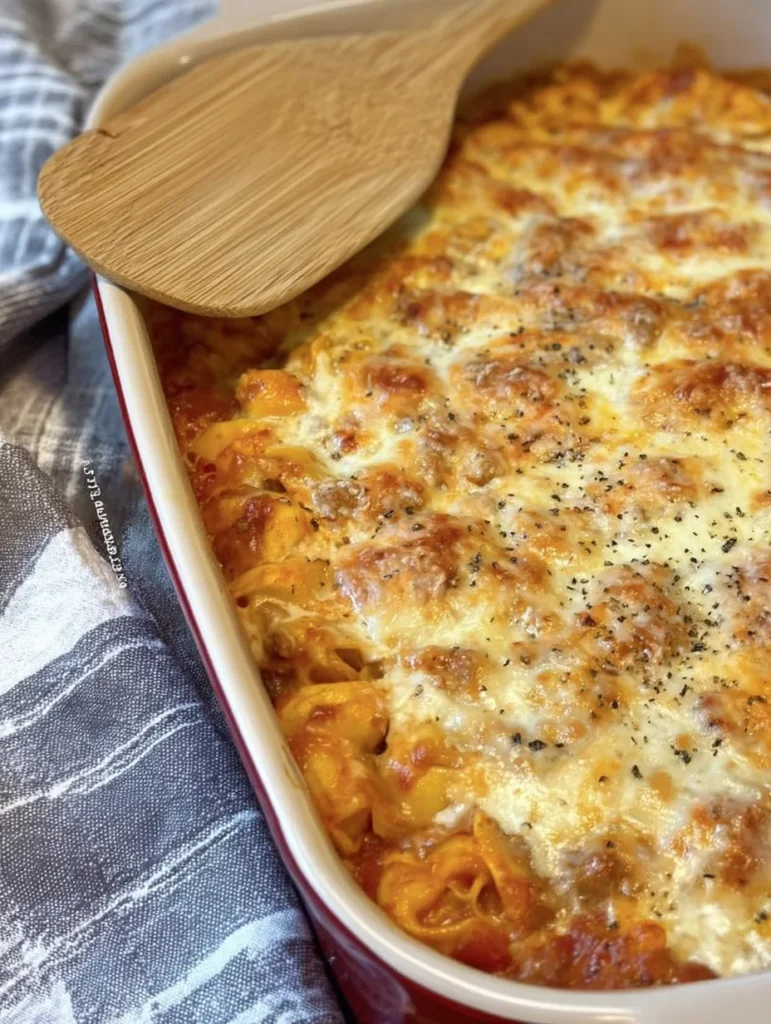 Cheesy Baked Tortellini Casserole With Meat Sauce