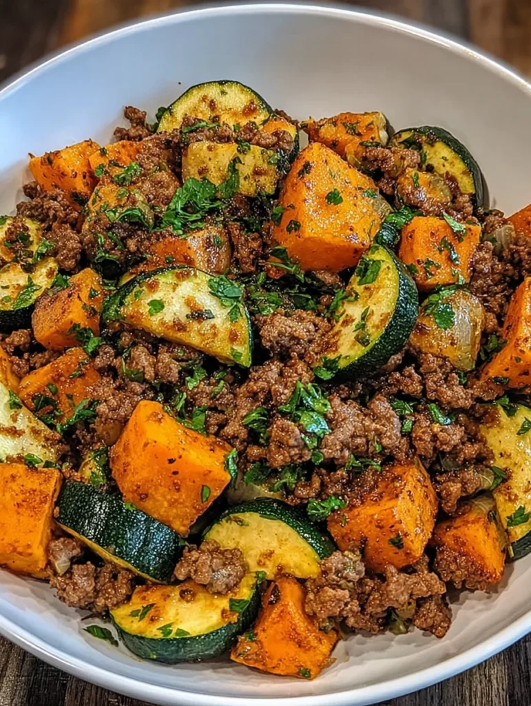 Ground Beef Zucchini Sweet Potato Skillet
