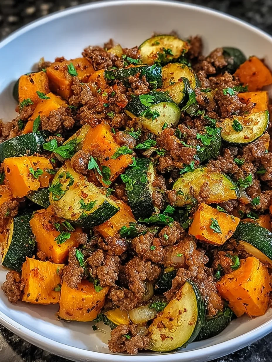 Ground Beef Zucchini Sweet Potato Skillet