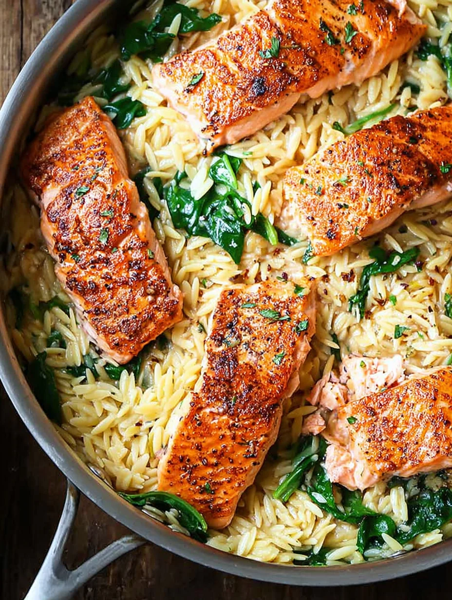 One Skillet Salmon with Lemon Orzo