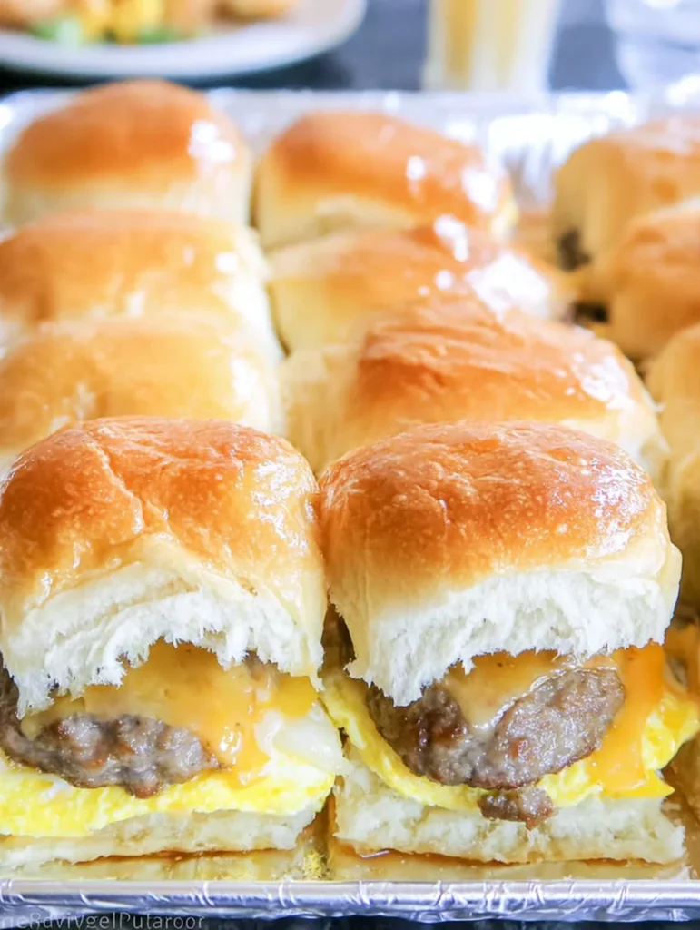 Sausage Egg and Cheese Breakfast Sliders with Syrup Glaze