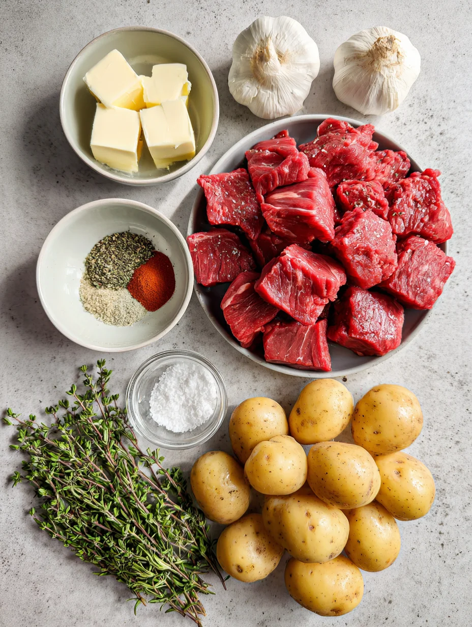 Slow Cooker Garlic Butter Beef Bites & Potatoes