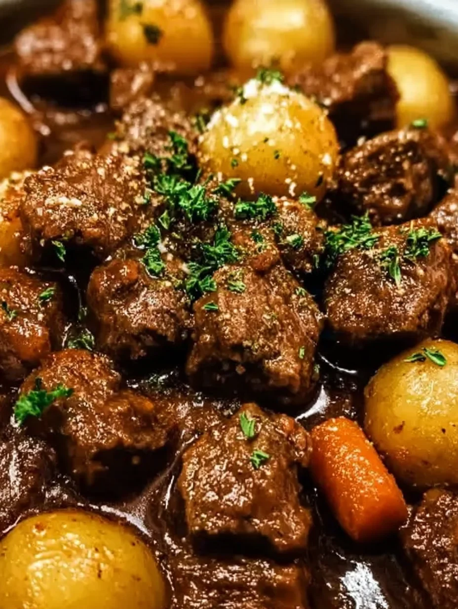 Slow Cooker Garlic Butter Beef Bites & Potatoes