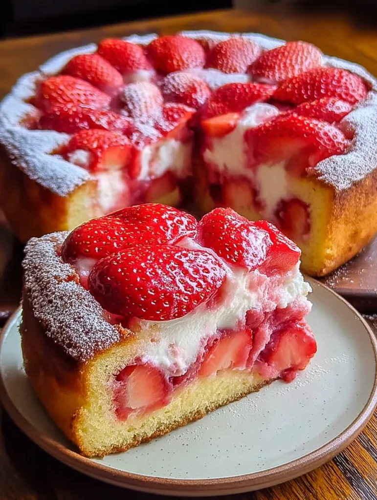 Easy Strawberry Cake with Strawberry Sauce