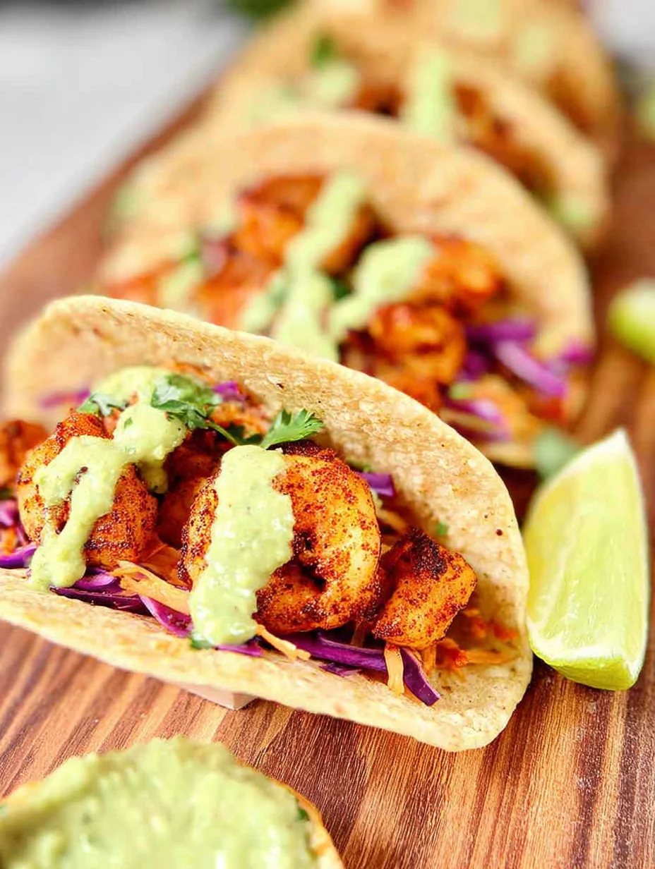 Spicy Shrimp Tacos with Avocado Crema