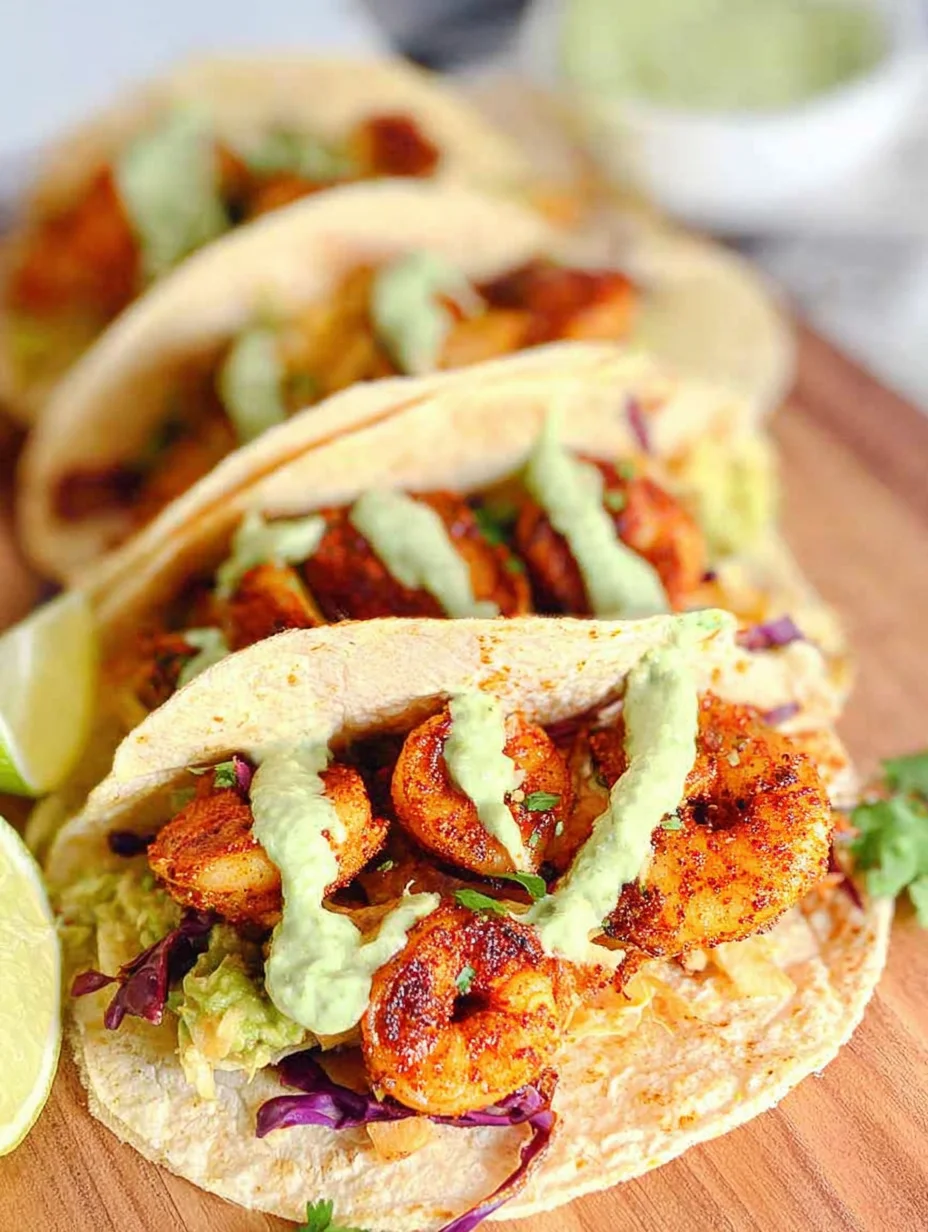 Spicy Shrimp Tacos with Avocado Crema
