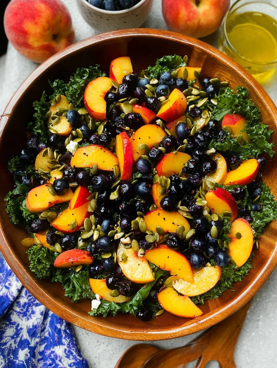 Summer Peach Blueberry Kale Salad